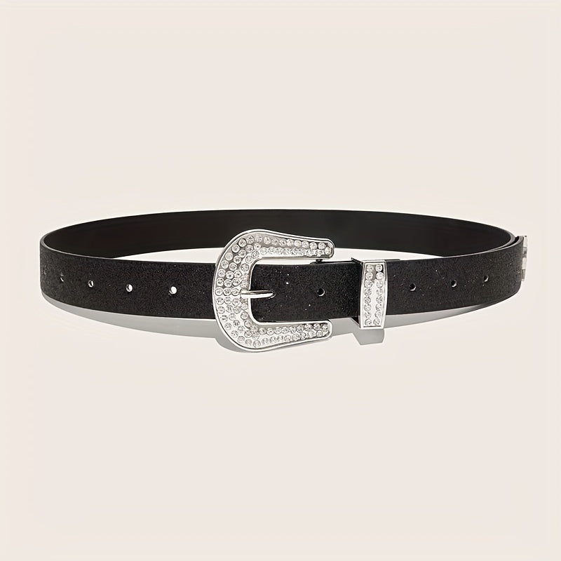 Punk PU Belt Rhinestone Buckle Western Dress Waistband