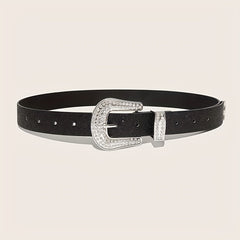 Punk PU Belt Rhinestone Buckle Western Dress Waistband