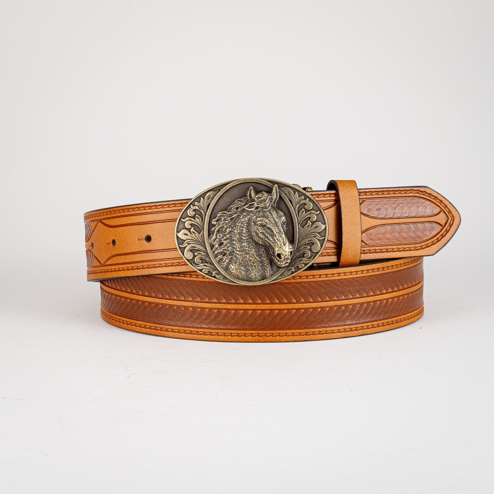 Retro Horse Pattern Buckle Belt For Men Denim Pants Jeans