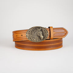 Retro Horse Pattern Buckle Belt For Men Denim Pants Jeans