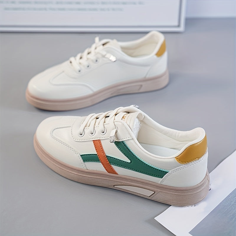 Women's Colorblock Flat Sneakers Lace Up Low Top Sports Shoes