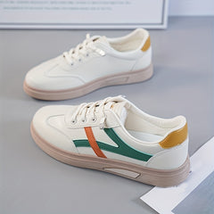 Women's Colorblock Flat Sneakers Lace Up Low Top Sports Shoes