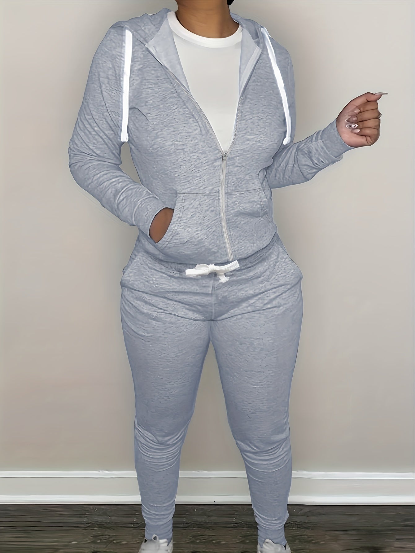 Zipper Front Hoodie & Joggers Two Piece Set