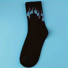 3 Pairs Flame Print Socks Women's Mid Tube Stockings