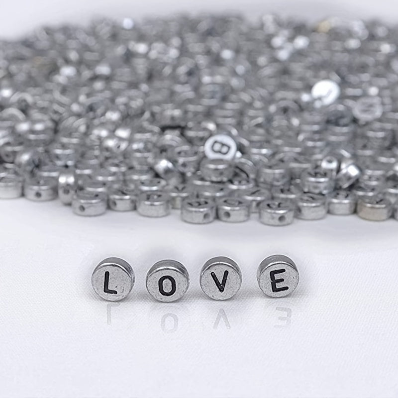 100pcs Silvery Alphabet Acrylic Beads for DIY Jewelry & Bracelet Crafting
