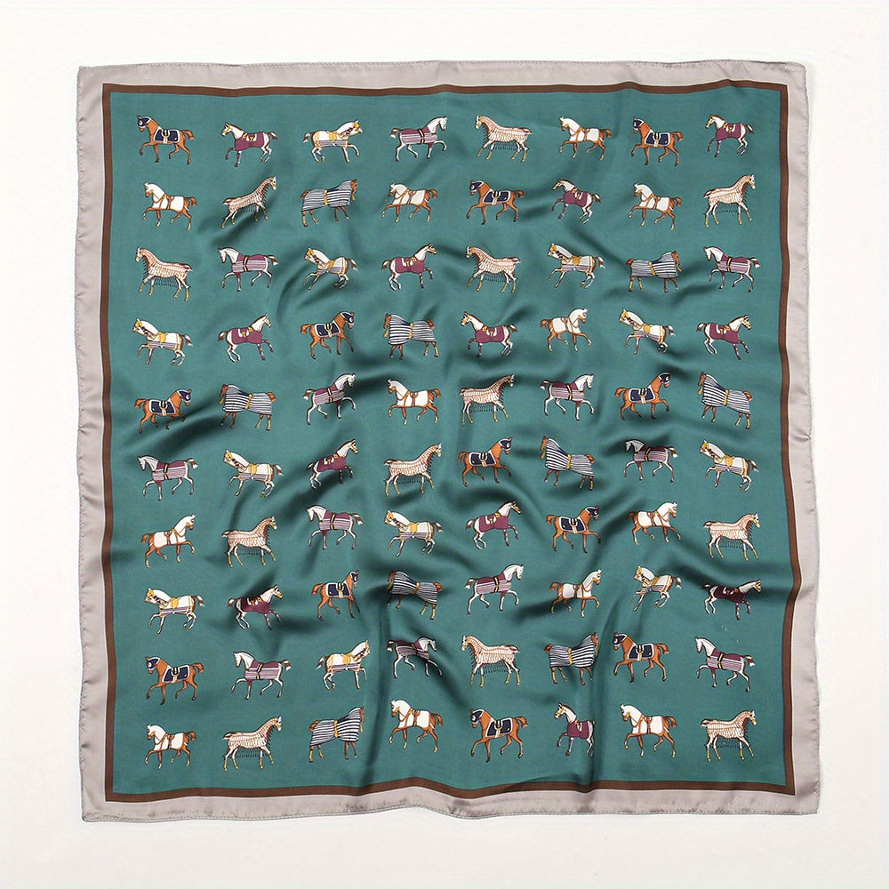 70 1cm Horse Print Scarf Square Satin Shawl Sunscreen Head Wrap