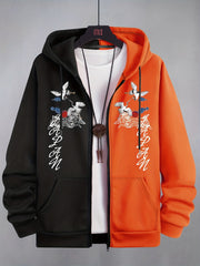 Patchwork Happiness Letter & Number 87 Print Men's Hooded Sweatshirt