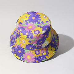 Chrysanthemum Printed Bucket Hat Cartoon Purple & Yellow Summer Basin Hat
