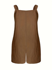 Solid Tie Shoulder Round Neck Romper Overalls