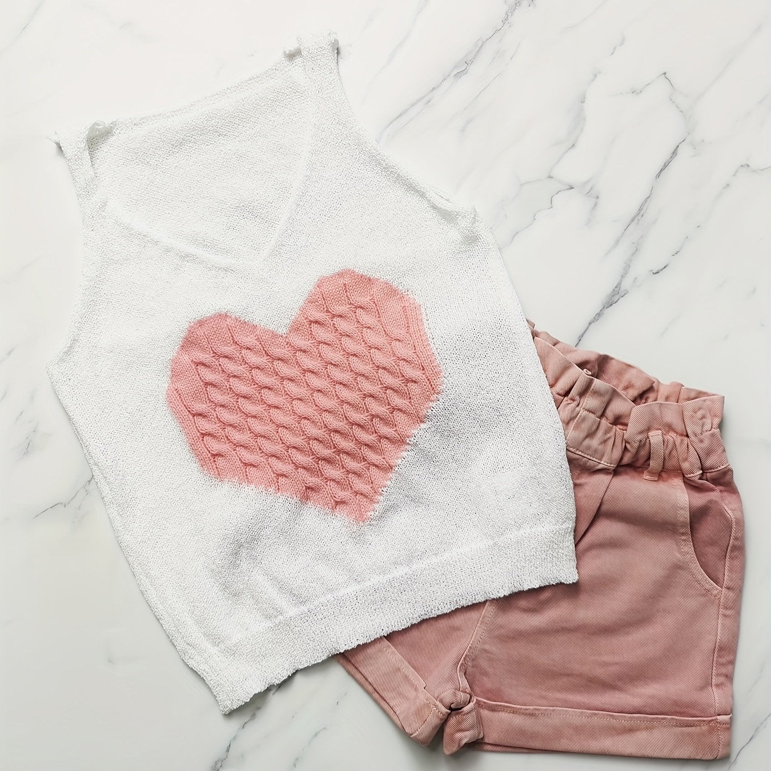 Heart Pattern Knitted Sweater Vest V-Neck Sleeveless Casual Vest