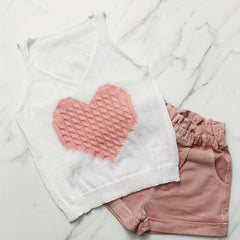 Heart Pattern Knitted Sweater Vest V-Neck Sleeveless Casual Vest
