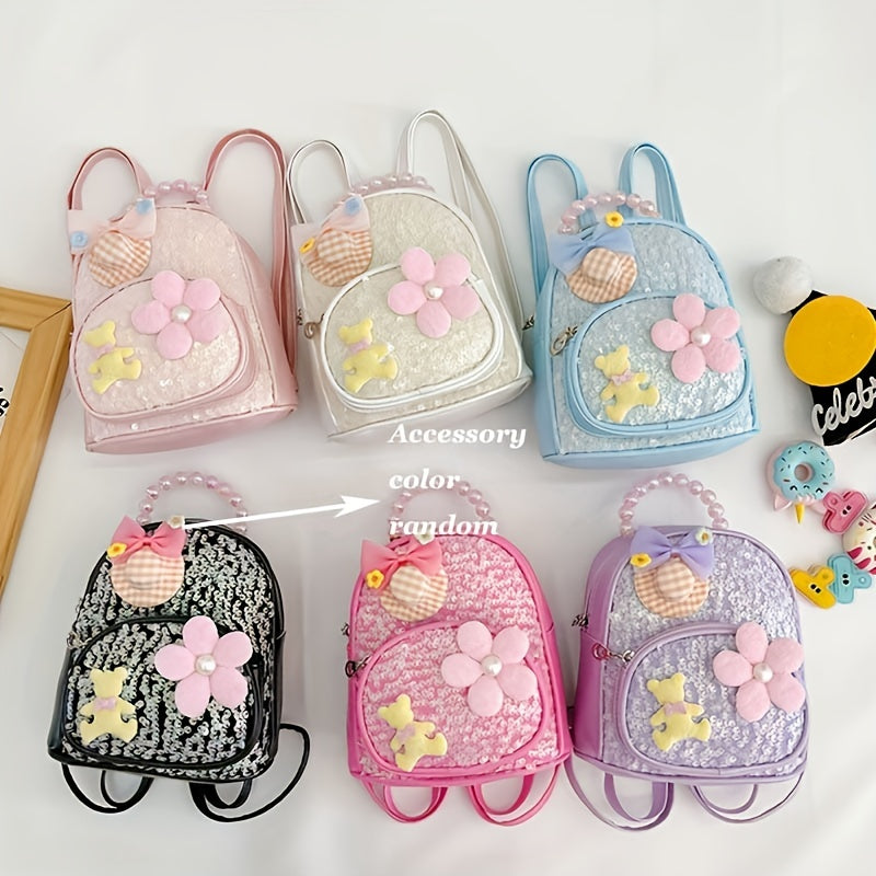 Kids Flower Sequins Backpack Shoulder Bag, Birthday Gift for Girls
