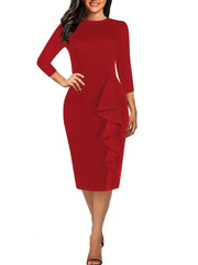 Half Sleeve Bridesmaid Dress Crew Neck Knee Length Dress For Party