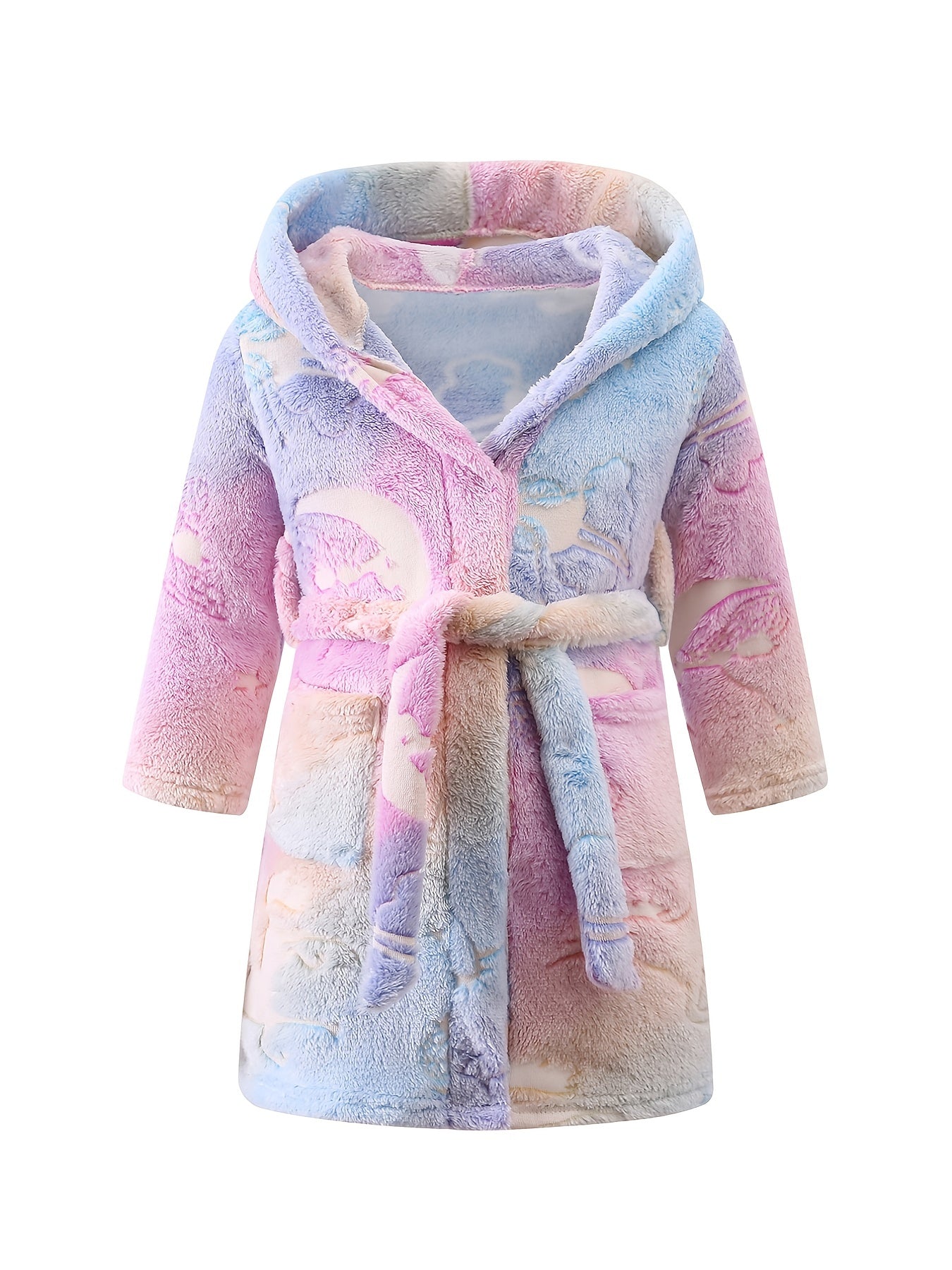 Cartoon Pattern Hooded Flannel Bathrobe for Girls