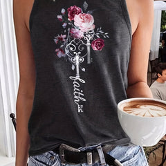 Floral & Letter Print Tank Top Sleeveless Summer Casual Women's Clothing