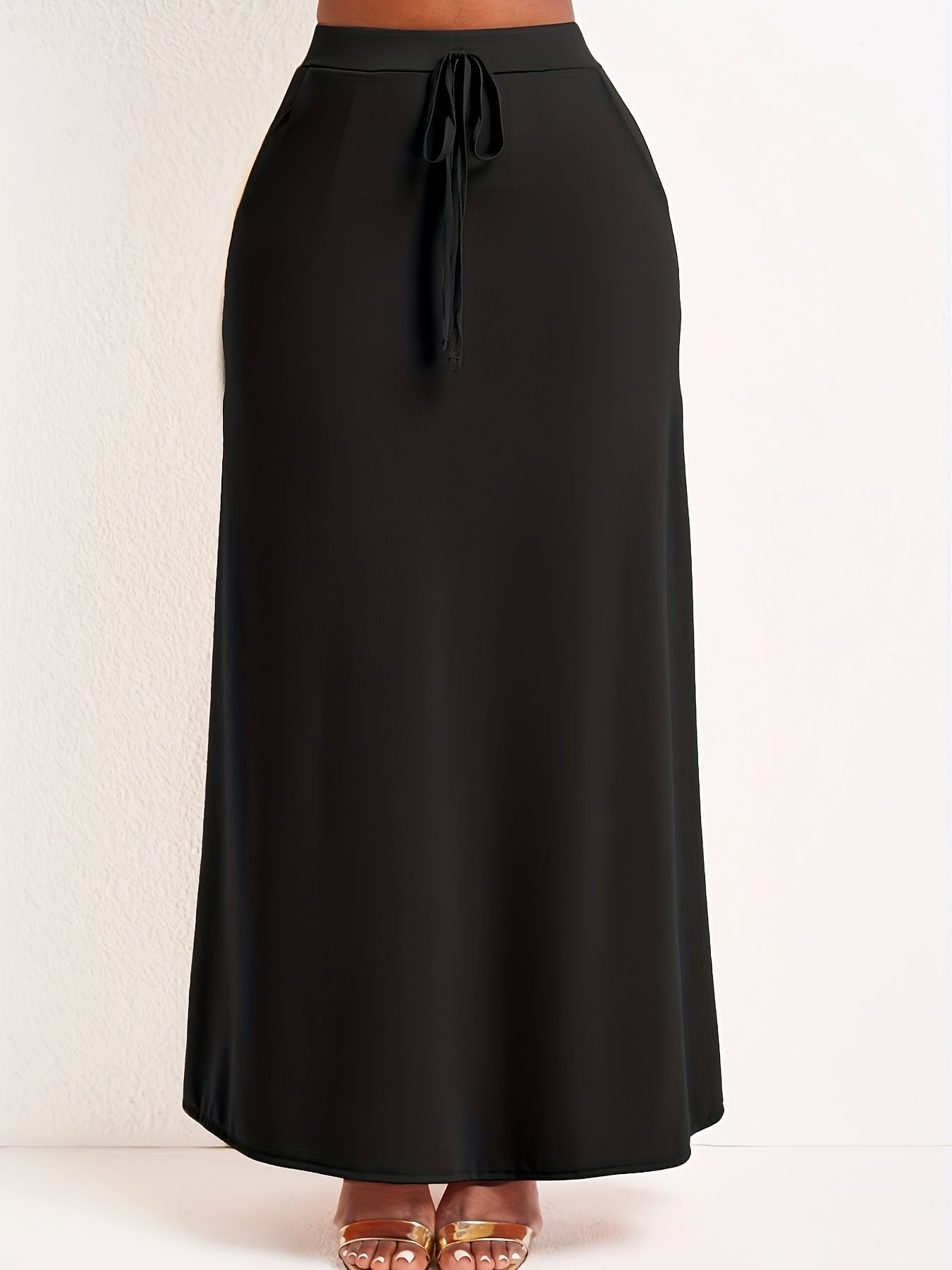 Solid Drawstring Maxi Skirt High Waist Casual Spring Summer Women's Clothing