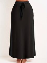 Solid Drawstring Maxi Skirt High Waist Casual Spring Summer Women's Clothing