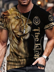 Men's Lion Graphic T-Shirt 3D Print Crew Neck Tee for Summer Outdoor Activities