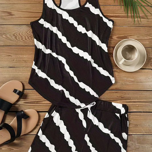 Striped Tank Top & Shorts Set Casual Outfit