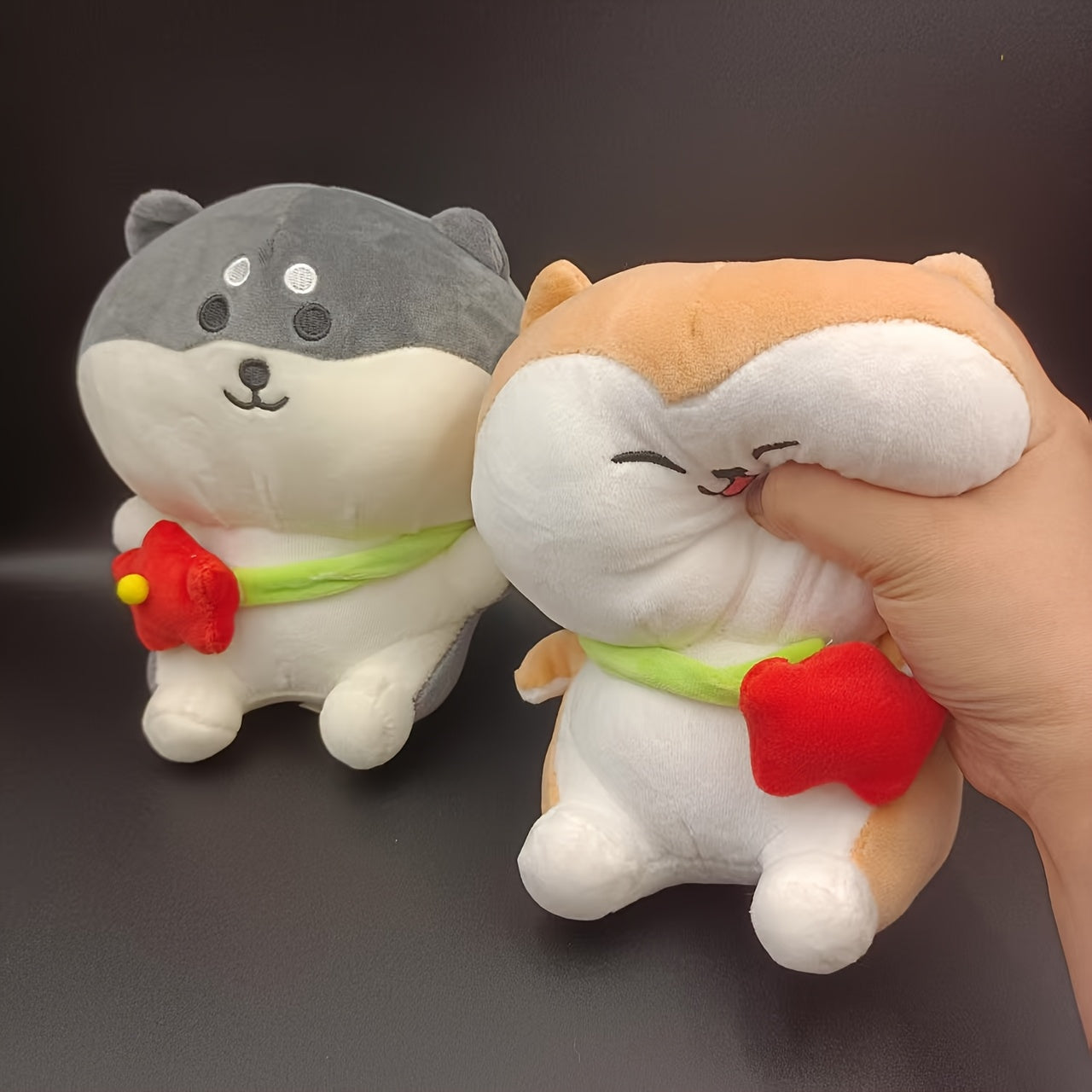 2pcs Husky Shiba Inu Plush Toy Chubby Puppy Doll with Yellow Bone Soft Fabric
