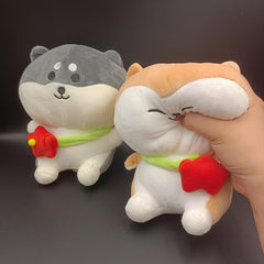 2pcs Husky Shiba Inu Plush Toy Chubby Puppy Doll with Yellow Bone Soft Fabric