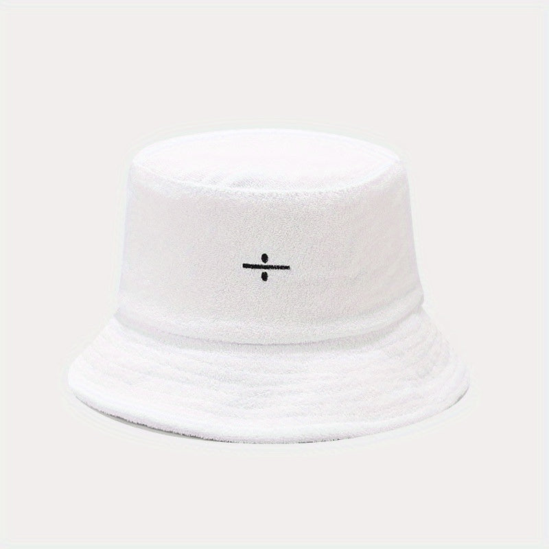 Unisex Sunshade Towel Material Bucket Hat with Division Sign Embroidery