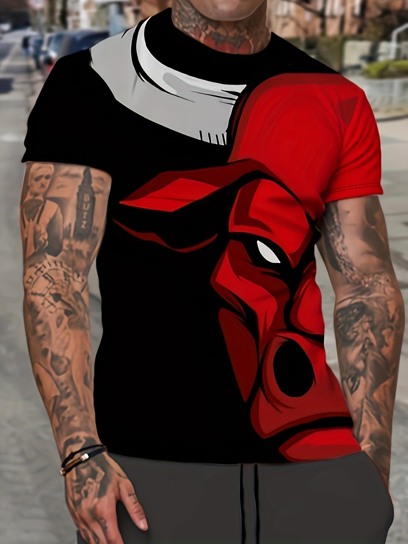 Men's Flame & 23 Print T-shirt Casual Comfy Slightly Stretch Tee