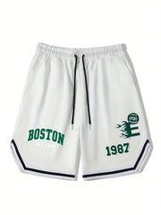 Men's Boston Graphic Drawstring Stretchy Shorts