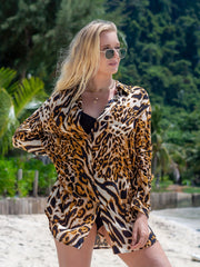 Lapel Button Front Beach Cover Up Shirt Long Sleeve Soft Sun Protection