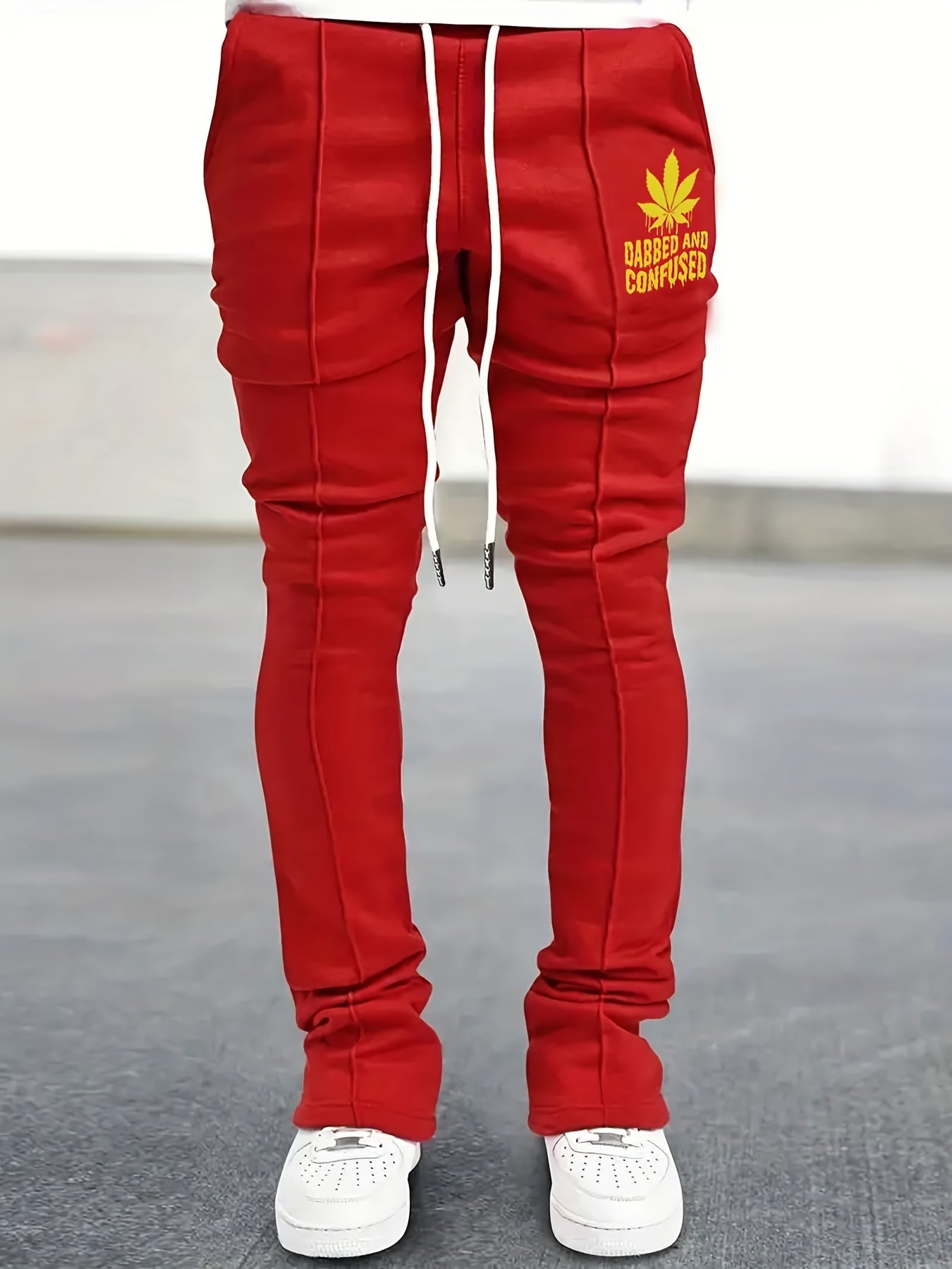 Leaf Pattern Slim Fit Flared Joggers Men's Pants