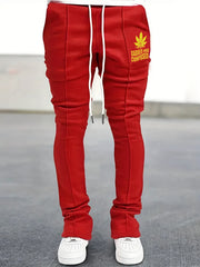 Leaf Pattern Slim Fit Flared Joggers Men's Pants