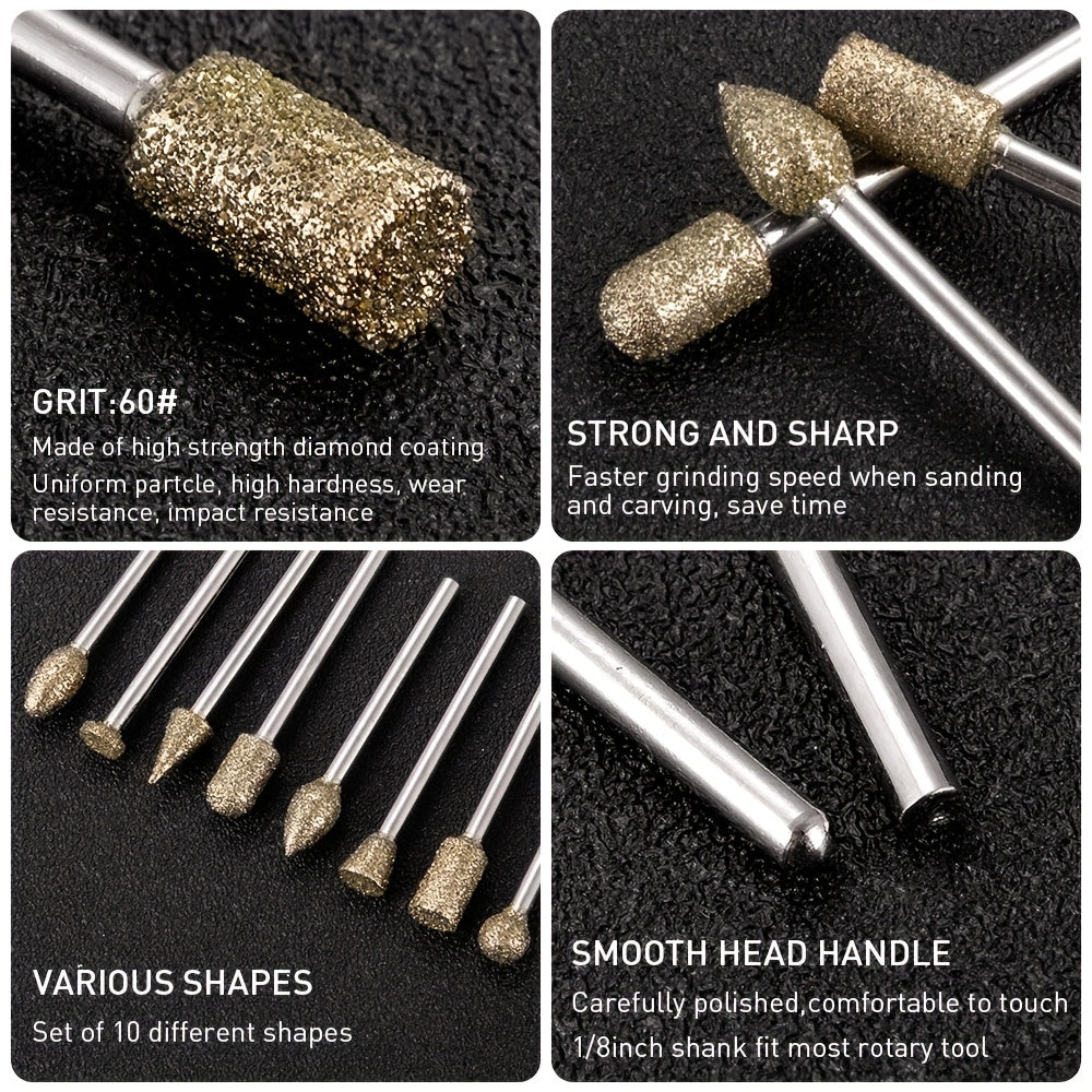 20pc Diamond Grinding Burr Drill Bit Set Stone Carving Accessories