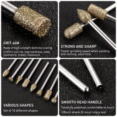 20pc Diamond Grinding Burr Drill Bit Set Stone Carving Accessories