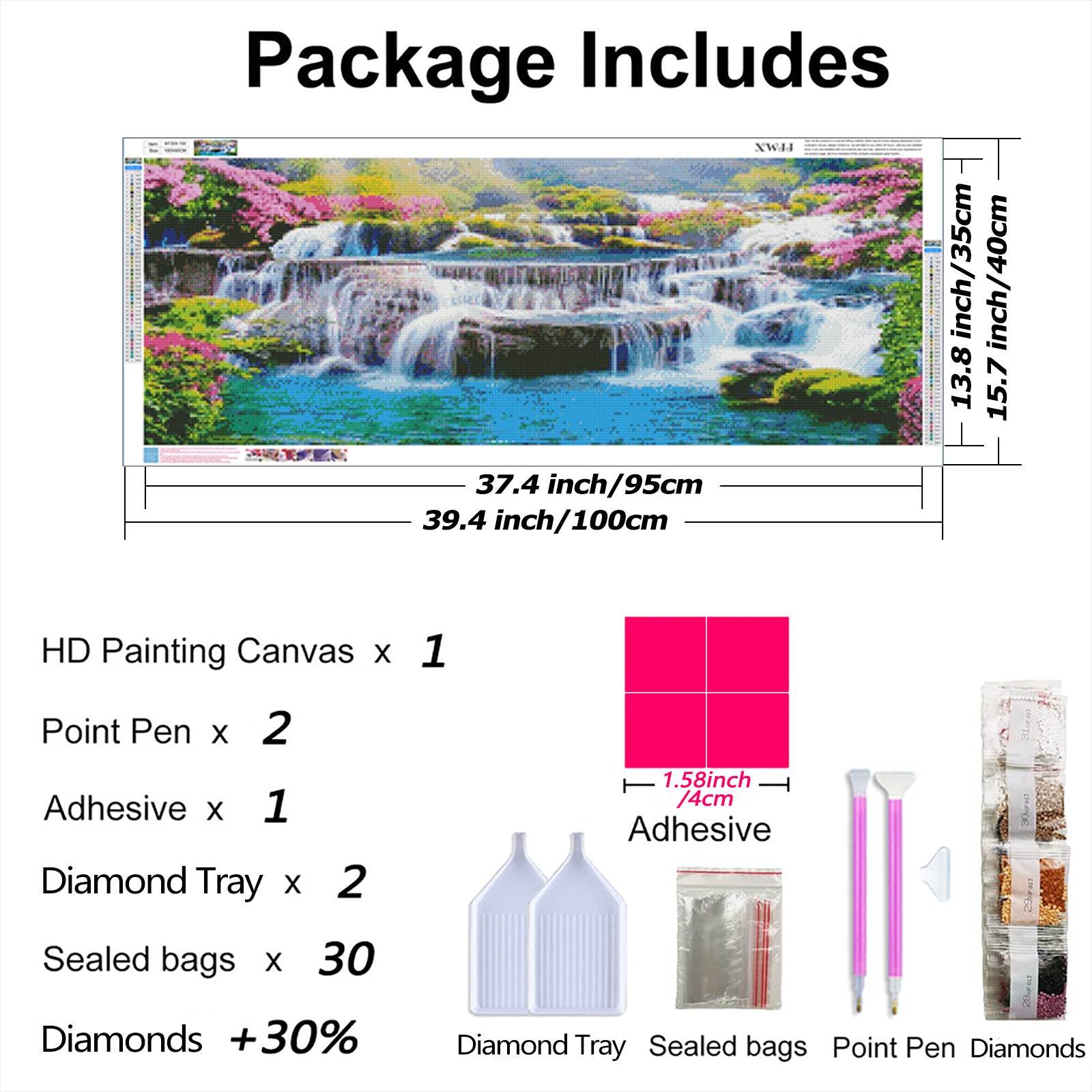 XWJJ Diamond Painting Kit Waterfall Scenery Full Round Drill Large Size