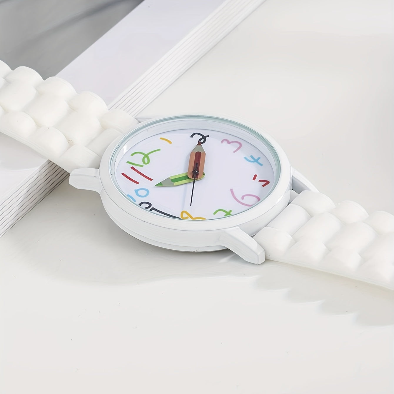 PVC Girls Strip Round Wrist Watch & Heart Bangle Set