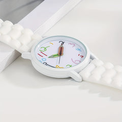 PVC Girls Strip Round Wrist Watch & Heart Bangle Set