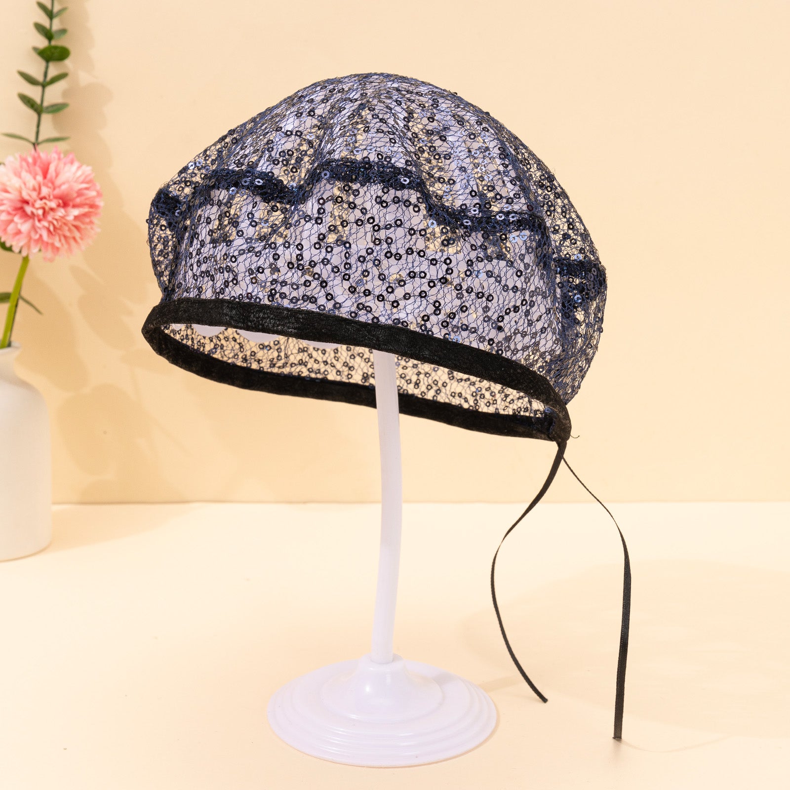 Lace Sequin Mesh Cap Party Club Dance Beanie Hat Women Accessories