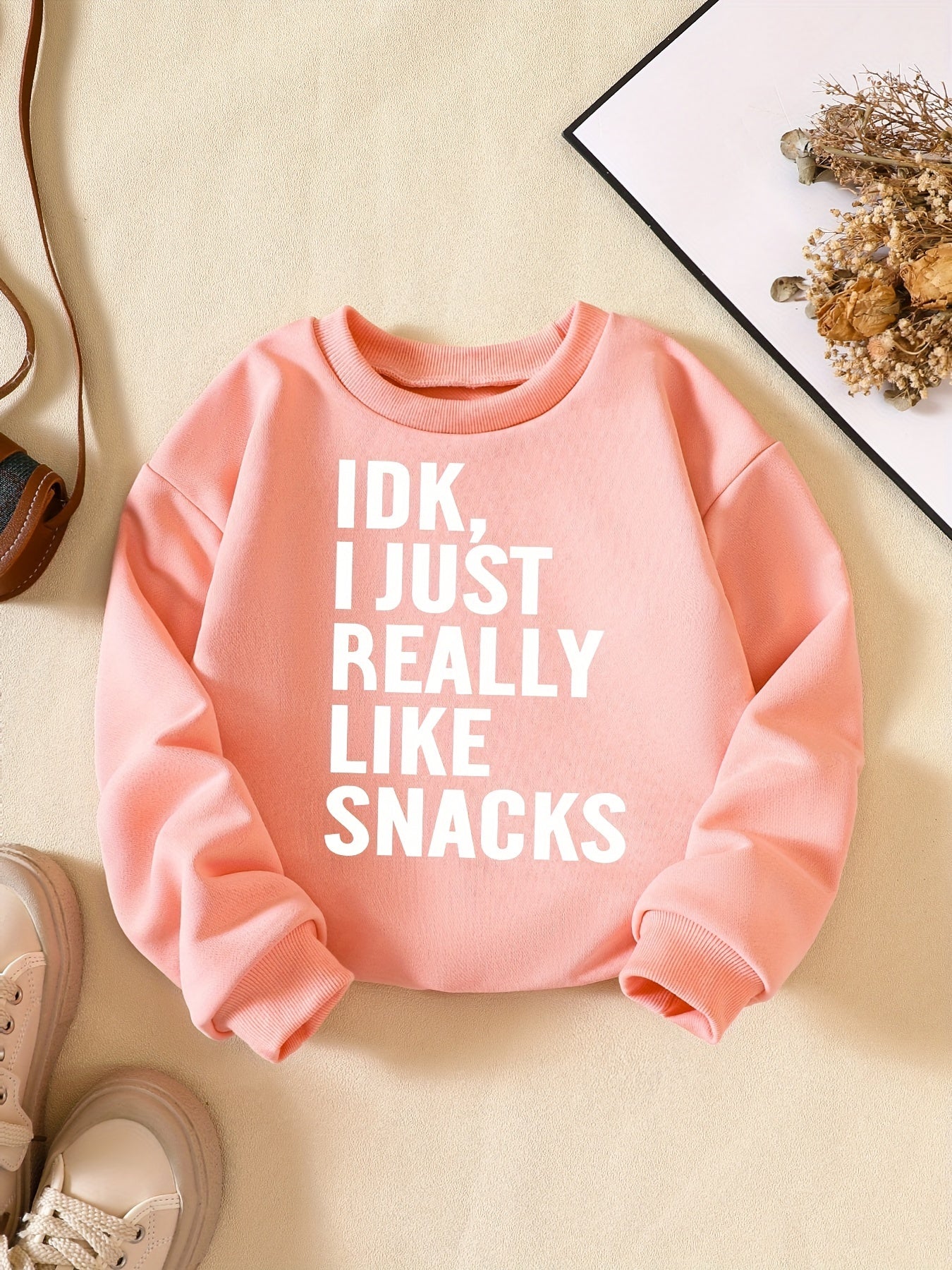 Girls' ''I Just Really Like Snacks'' Crew Neck Sweatshirt