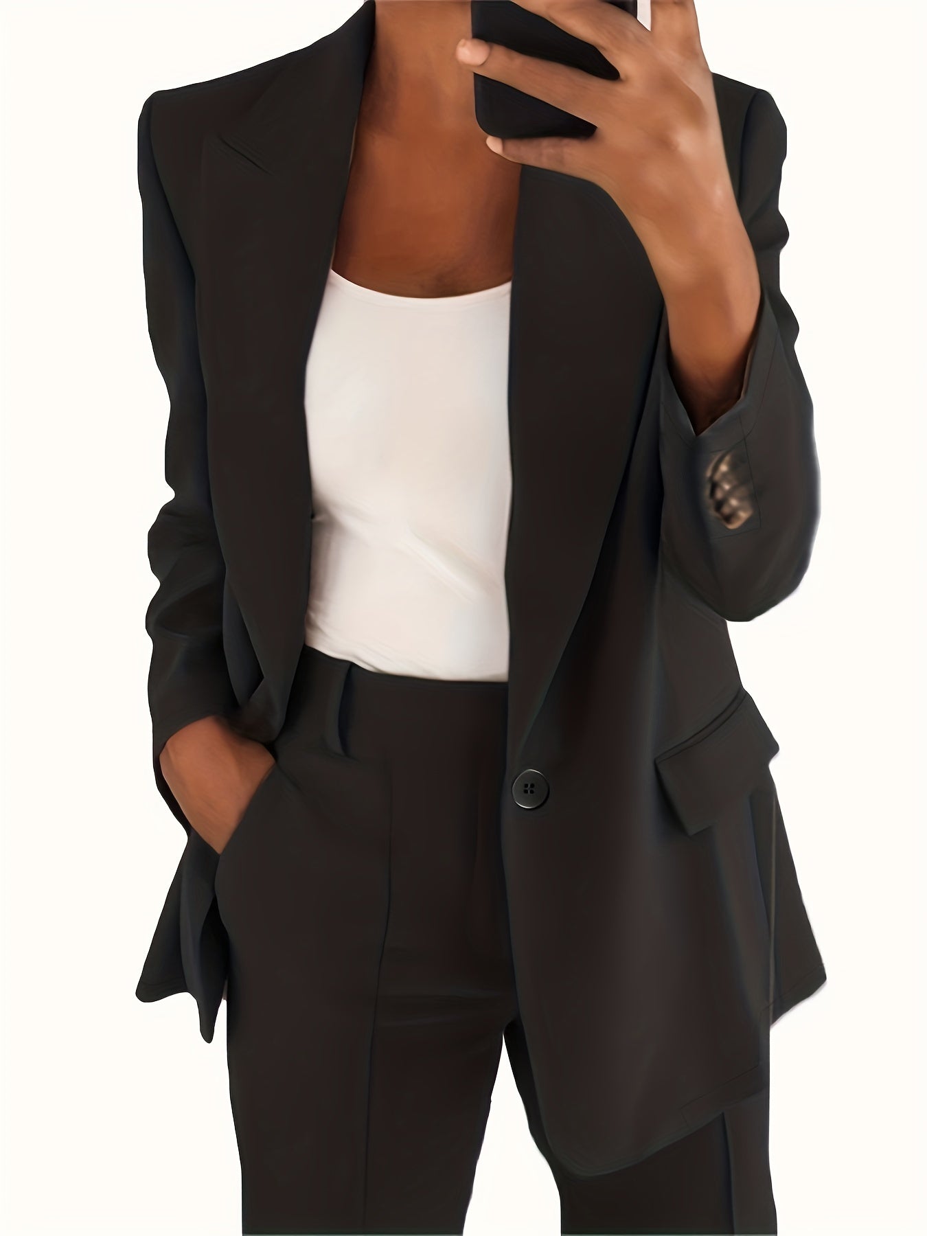 Solid Lapel Pocket Blazer Long Sleeve Blazer For Spring & Fall