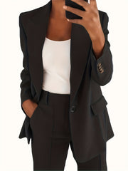 Solid Lapel Pocket Blazer Long Sleeve Blazer For Spring & Fall