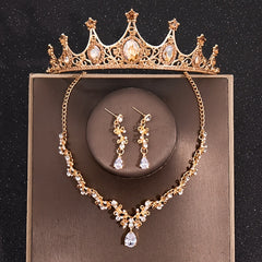 Baroque Silver Crystal Jewelry Set Rhinestone Tiara Crown Choker Necklace