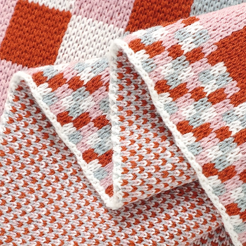 Colorful Plaid Knit Blanket Soft Warm Throw for Couch Bed Hand Wash