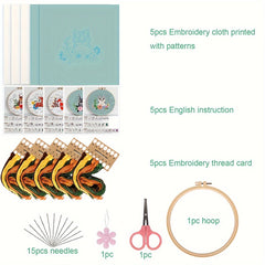 5pcs Animal Embroidery Kit with Hoop 20.07cm