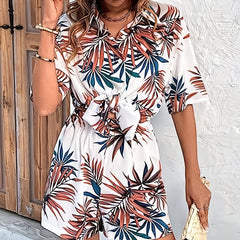 Tropical Print Vacation 2pc Set Button Front Shirt & Shorts