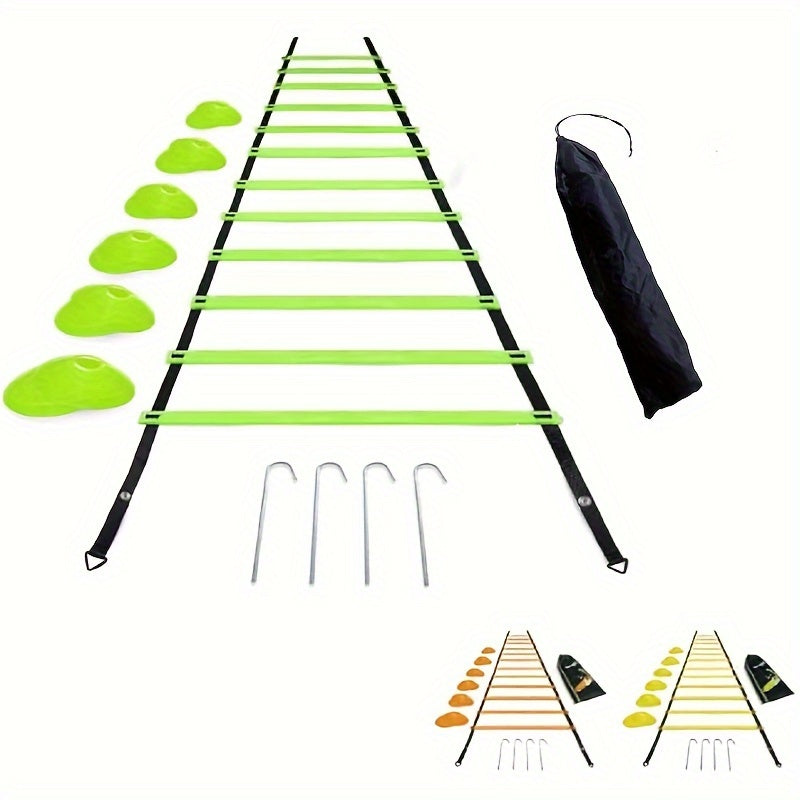 Agility Ladder Set 12 Rungs 12 Cones 4 Stakes Carry Bag