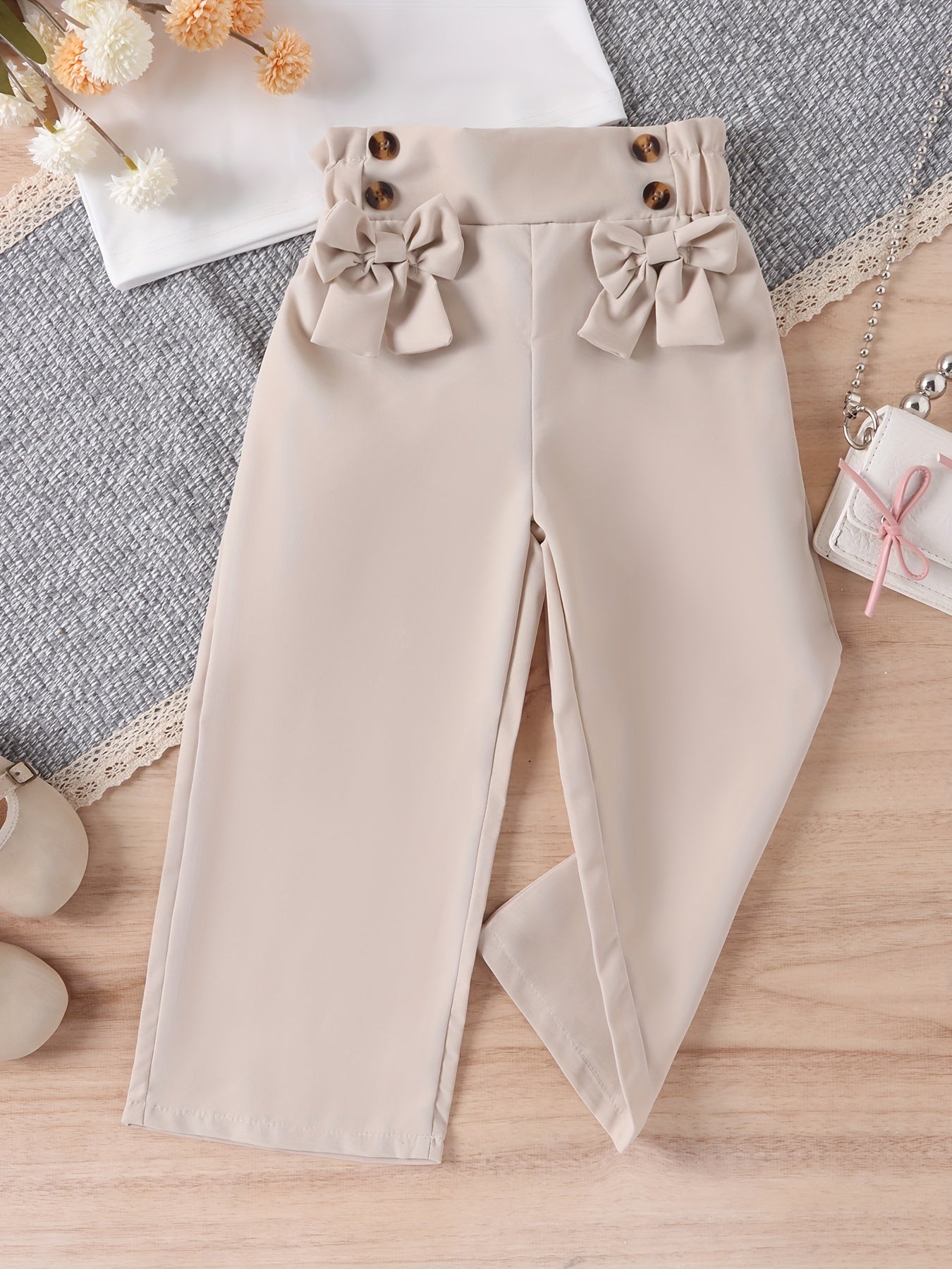 Girls' Bow Front Straight Leg Pants Summer Clothes