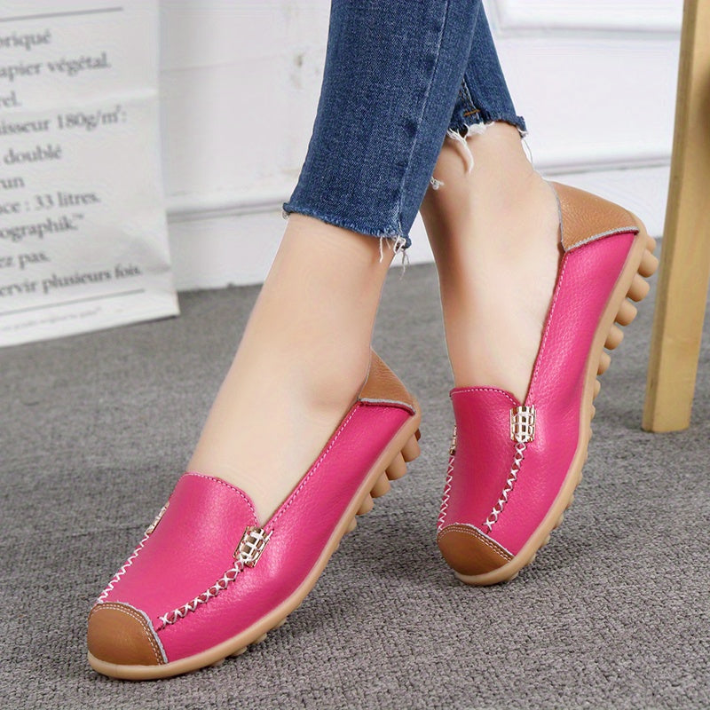 Women's Solid Flat Loafers Soft Sole Slip On Anti skid Walking Shoes