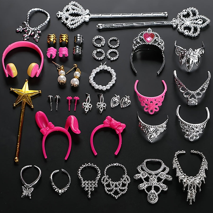 43pcs Fashion Doll Clothes and Accessories Set - Skirt, Necklace, Earring