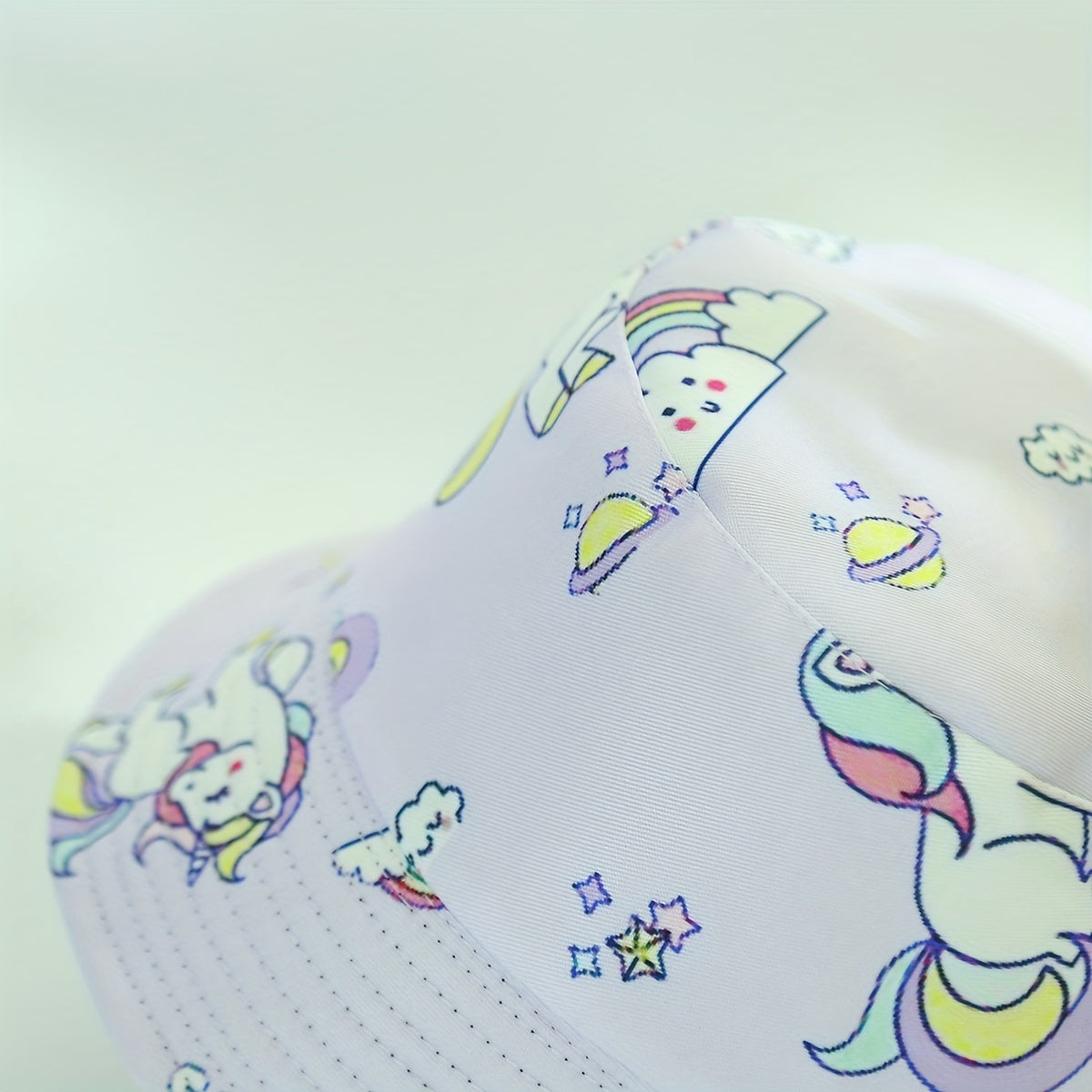 Girls Cartoon Unicorn Print Fisherman's Hat Sun Screen Bucket Cap