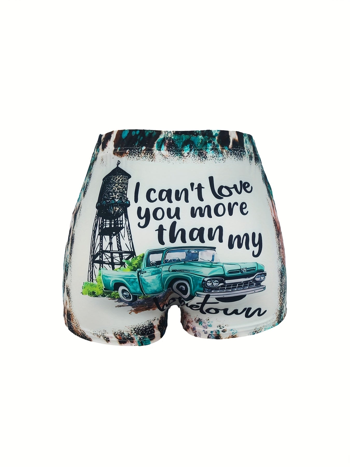 Graphic & Letter Print Skinny Shorts Sexy Elastic Waist Shorts